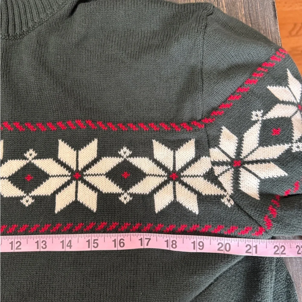 Unisex Weatherproof Vintage Holiday Green Fair Isle Sweater Cotton Size L